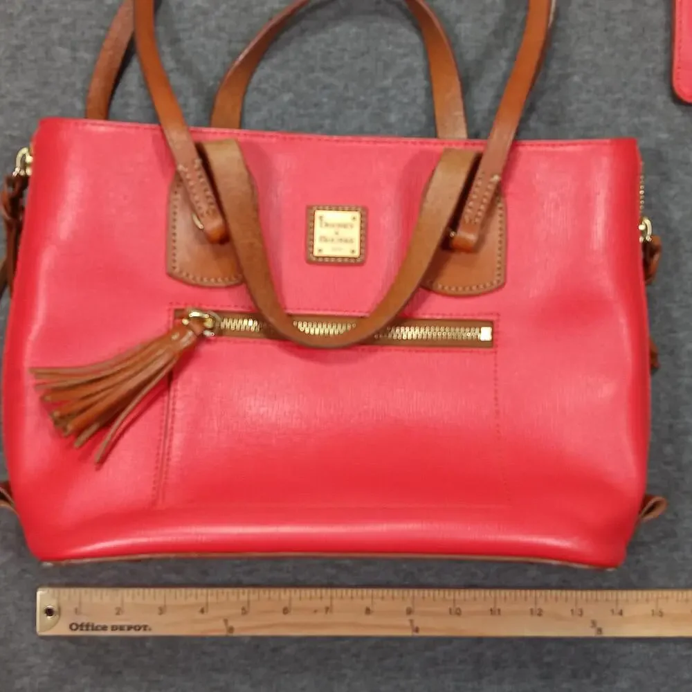 Dooney & Bourke Saffiano Leather Tote Bag Coral Pink Tassel Zip Pocket Wristlet